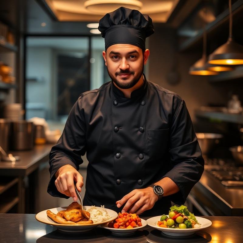Chef plating dishes in the kitchen